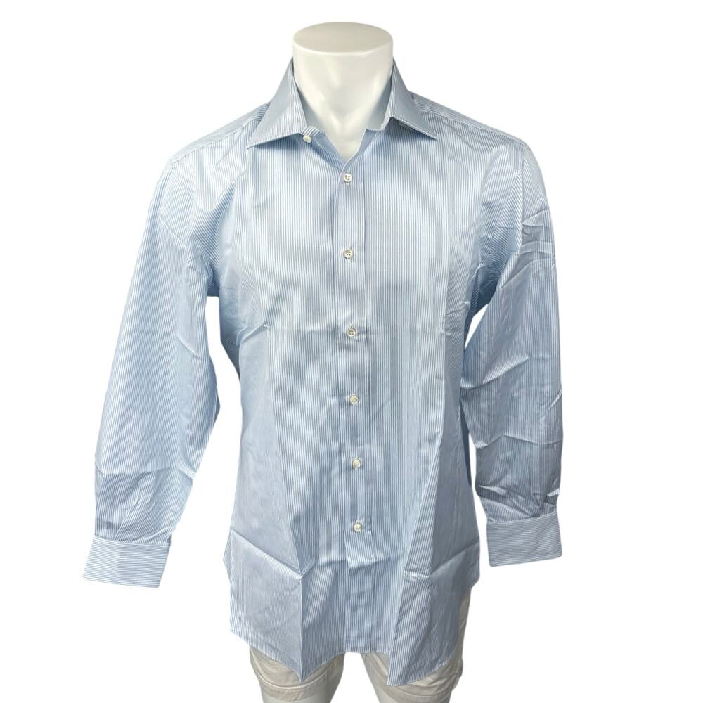M. Bardelli Milano Blue White Striped Long Sleeve Button Down Dress Shirt 43/17